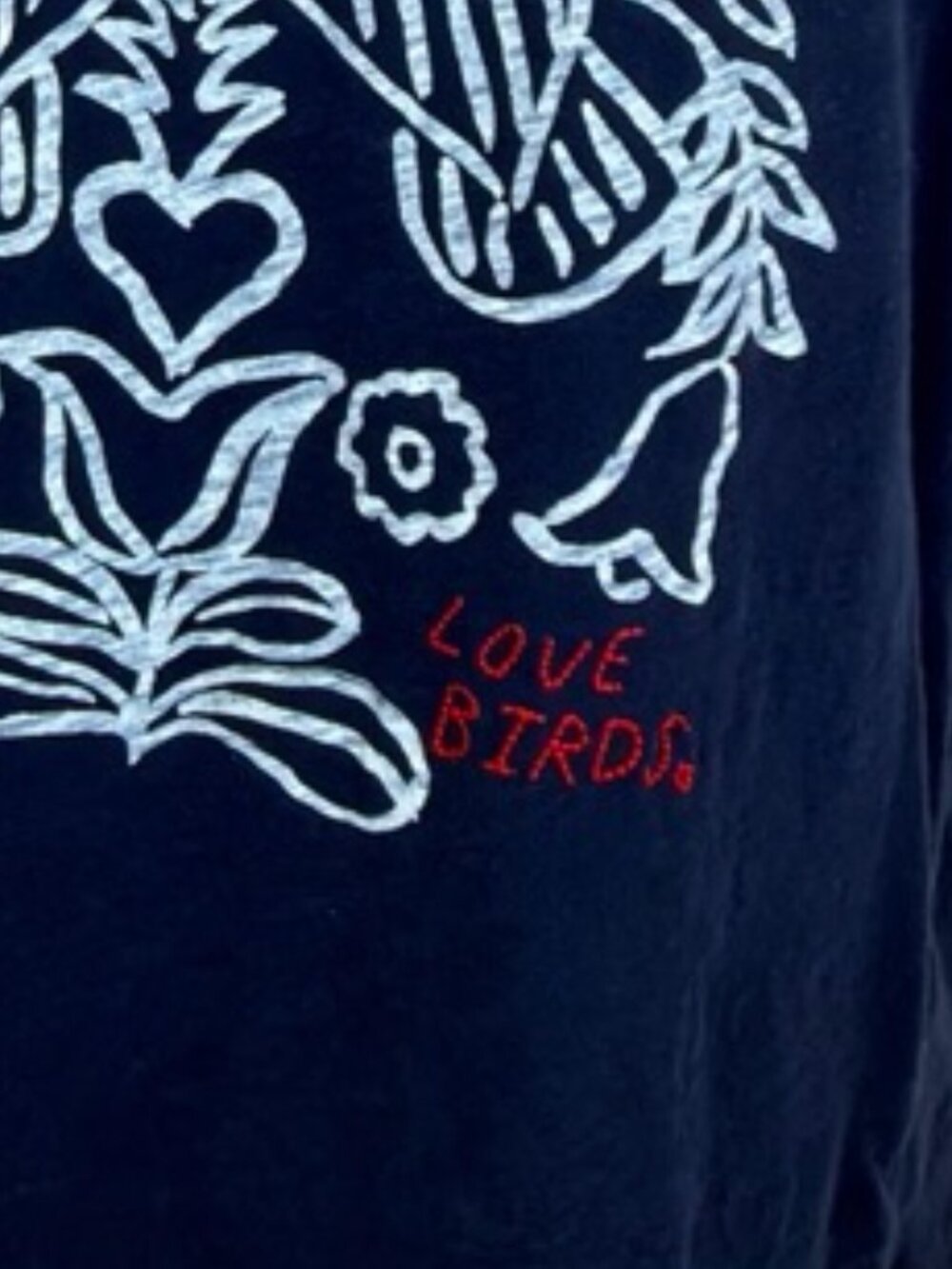 J.Crew Navy Blue Graphic "Love Birds" Short Sleeve Tee with Embroidery Medium - Picture 2 of 9